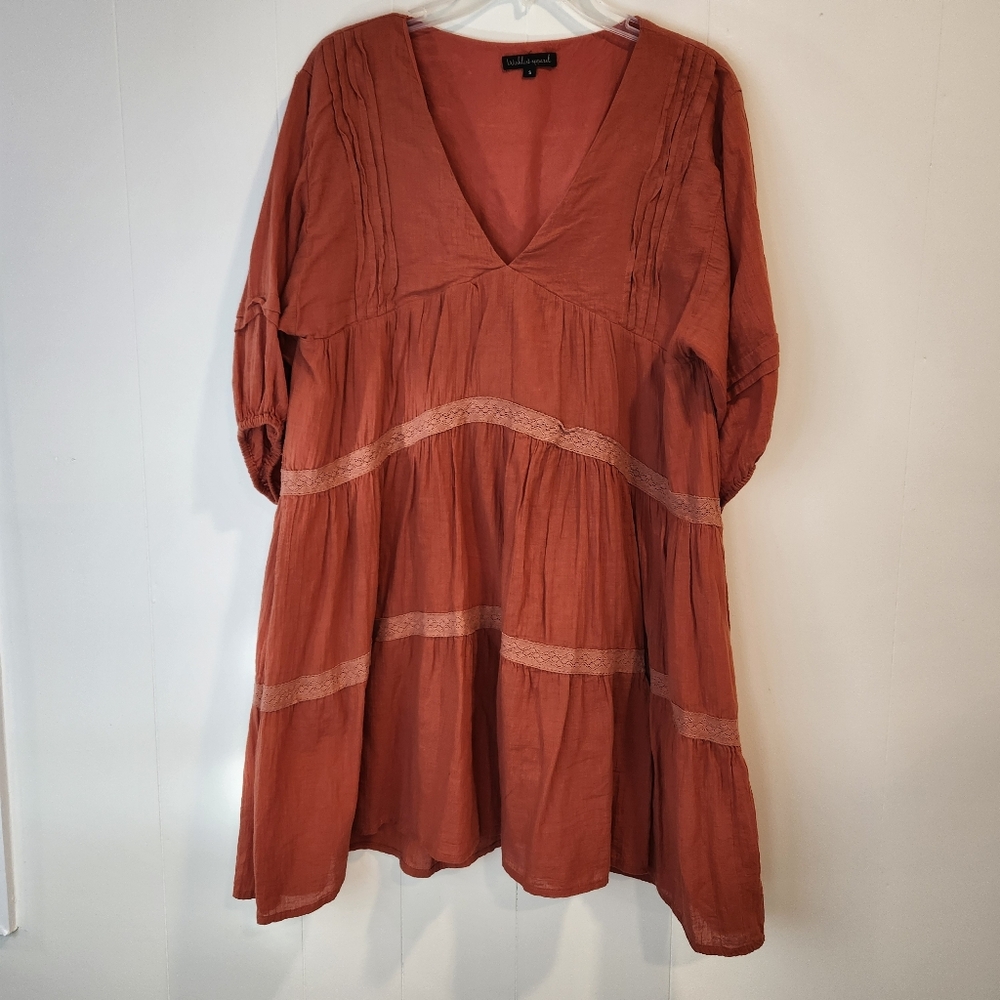 Wishlist apparel Babydoll lined Crinkle fabric dress size S.